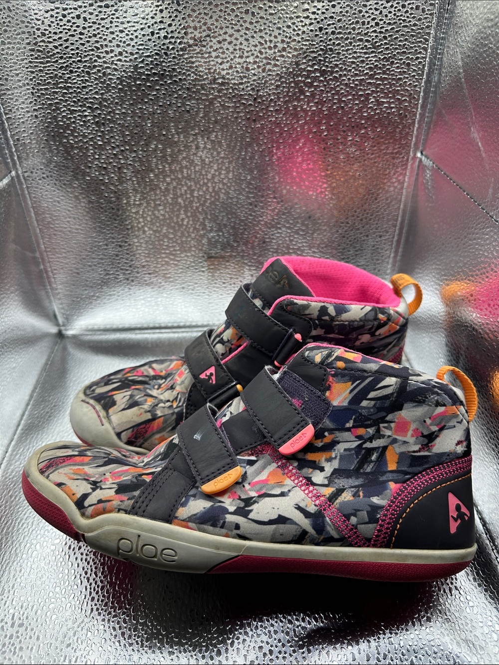 Plae Kids Multicolor Camo-Print High-Top Sneakers with Pink and Orange Accents